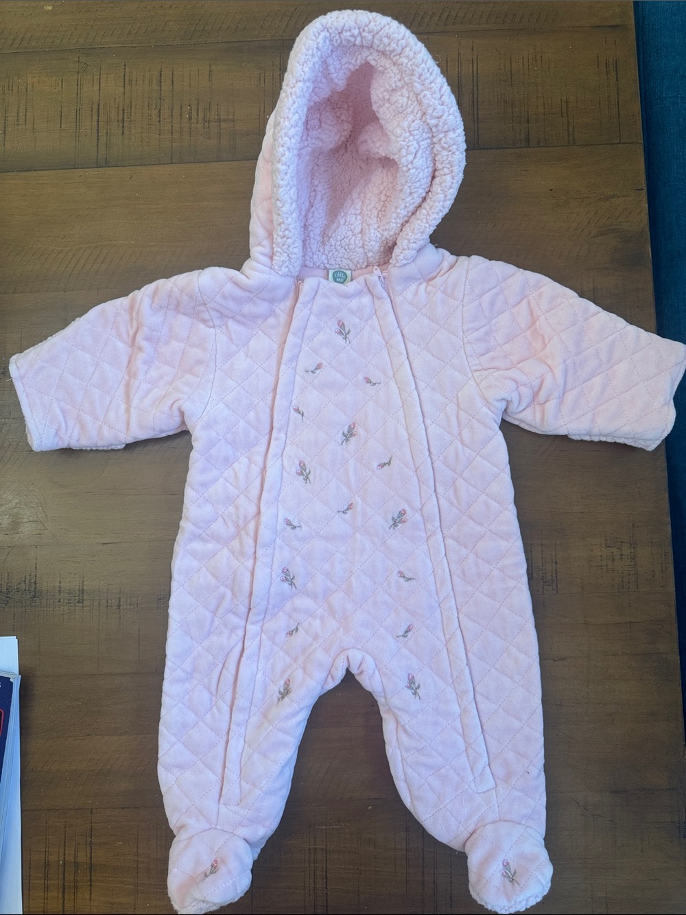 Little Me Quilted Hooded Footed One-Piece in Light Pink